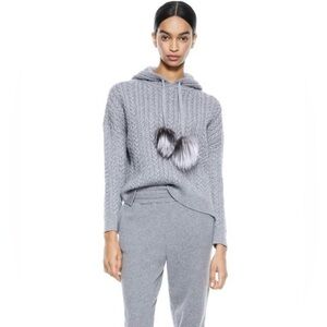 NWT Alice + Olivia Oscar Fur PomPom CableKnit Sweater Hoodie Pullover XS